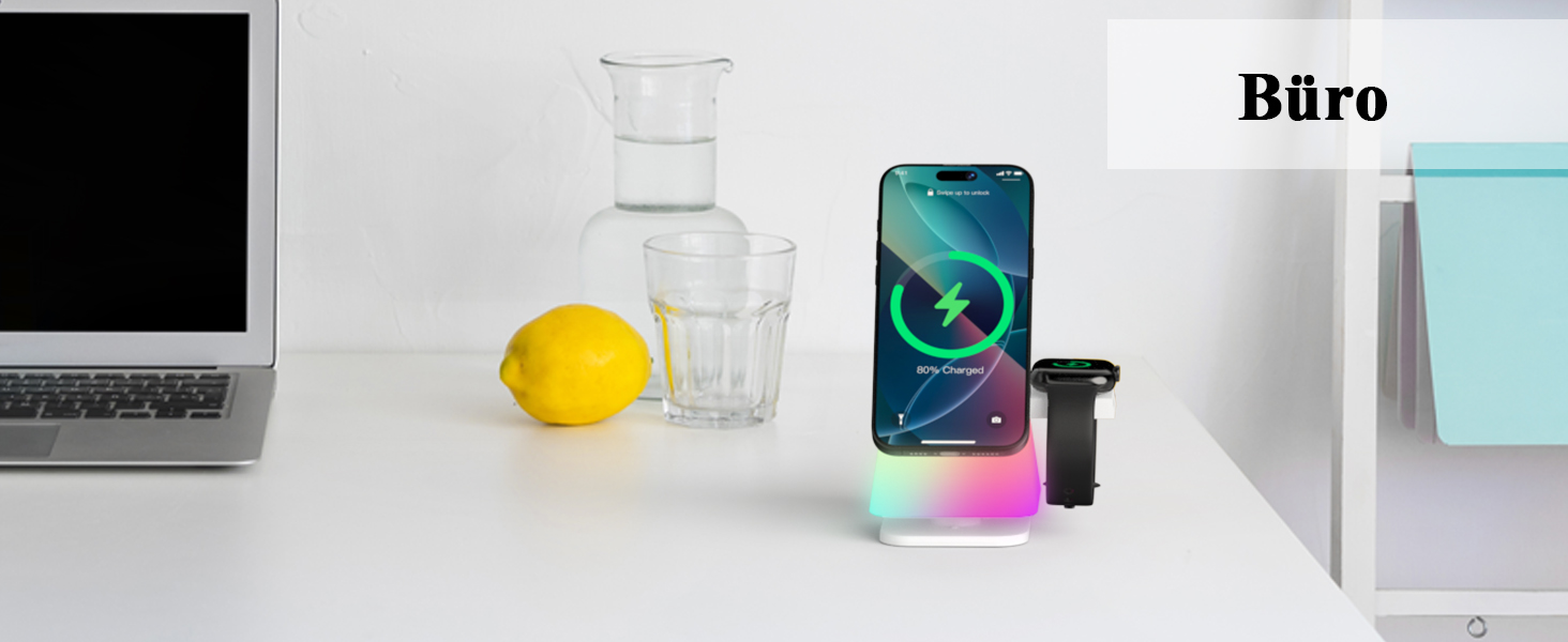 Бездротова зарядна станція 3-в-1 Minthouz Leap Cube 15E, швидка зарядка Qi 15Вт з багатокольоровою підсвіткою для iPhone 16, 15, 14, 13