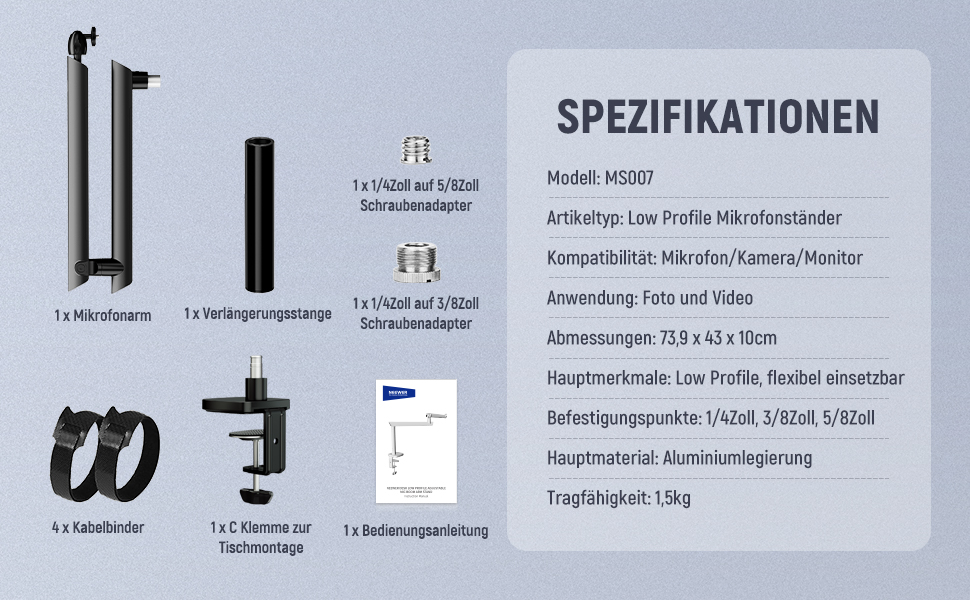 NEEWER Тримач для мікрофона MS007 – регульований кріплення на стіл з демпфером, 360° обертання, для подкастів, ігор, стрімінгу та дзвінків