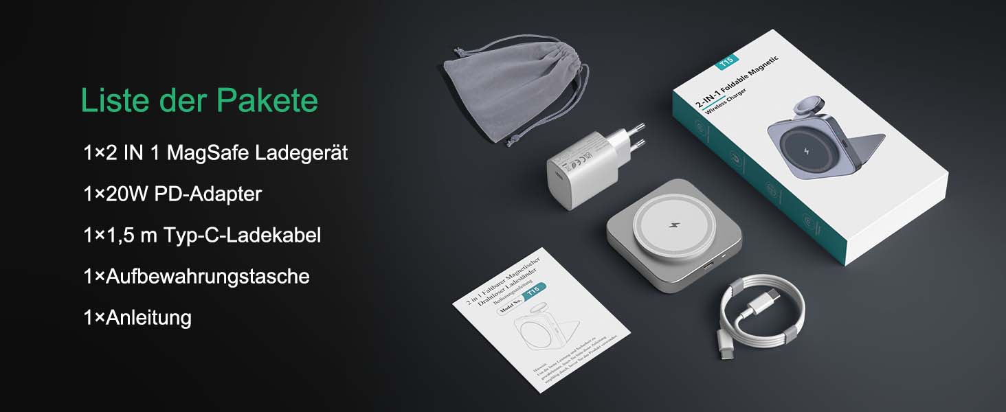 Бездротова зарядка MagSafe для Apple Watch та iPhone, сумісна з iPhone 16/15/14/13/12, iWatch, AirPods Pro 3/2 (срібна)