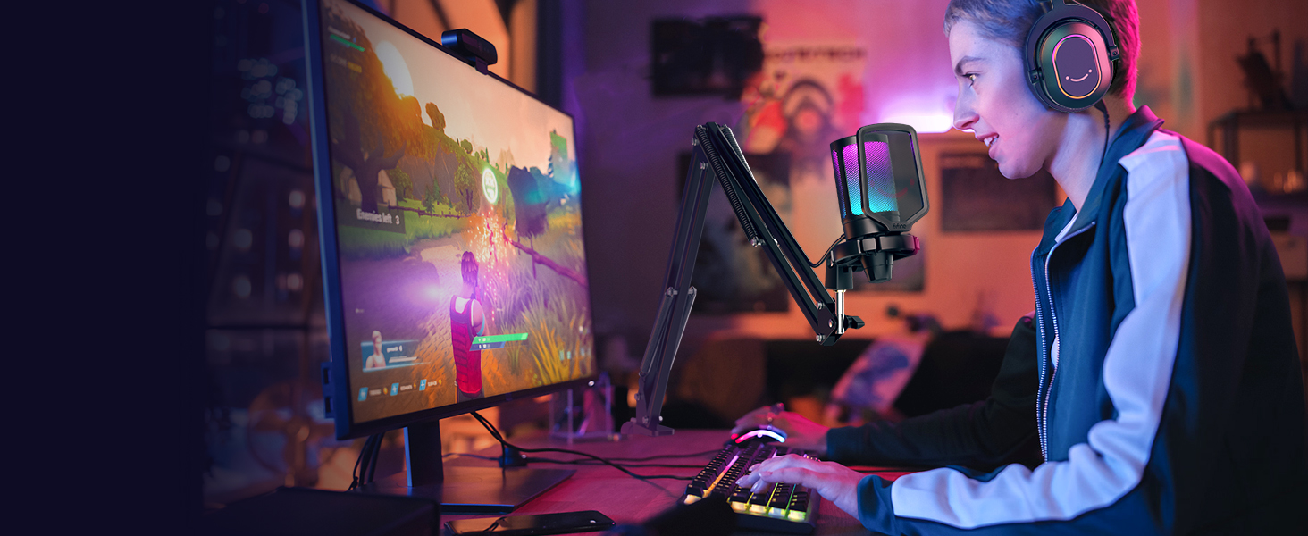 Мікрофон FIFINE для геймінгу та запису: USB-мікрофон з кріпленням для ПК, Mac, PS4, PS5 (чорний)