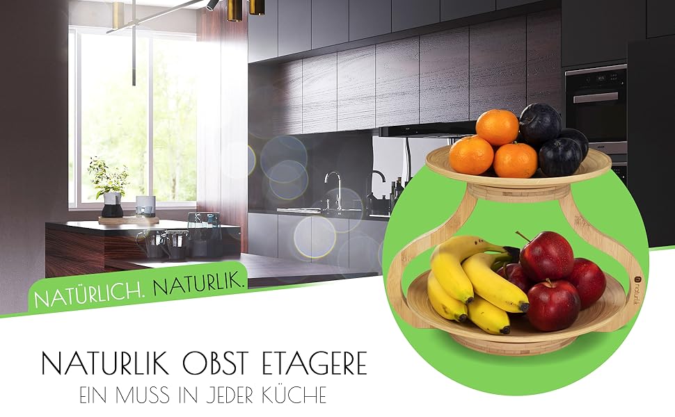 Натуралік: Двоярусна етажерка для фруктів з бамбука - Натуральне зберігання