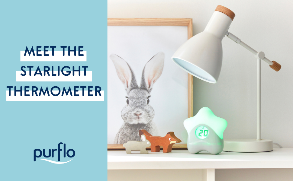 Дитячий термометр Purflo Starlight з підсвіткою, цифровий, для кімнати, USB-заряджання, контроль температури, для дитячої та дитячої кімнати