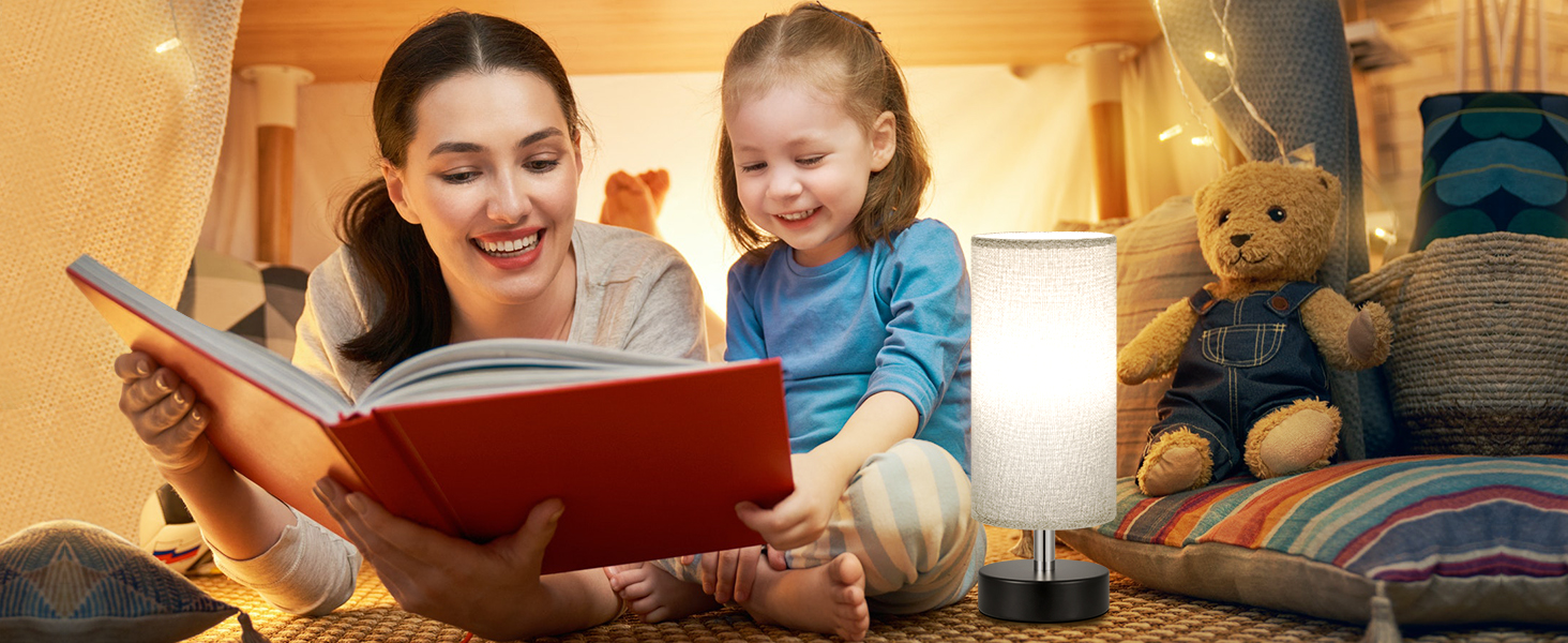 Настільна лампа Kakanuo з 3 режимами кольору, біла, з вимикачем, абажур з льону, для вітальні, спальні, офісу, дитячої кімнати (LED лампа в комплекті), колір: білий+чорний (сірий+чорний)