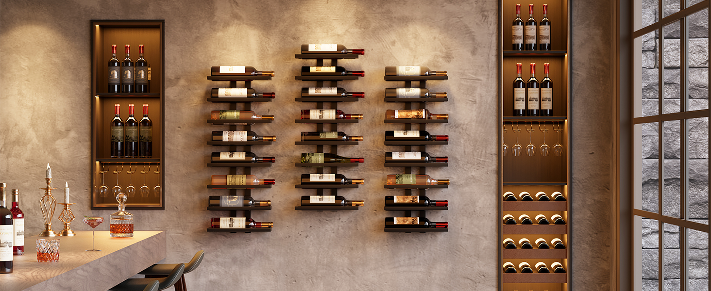 Настінна вітрина для вина FAVOOOSTY з 8 полицями, металева, чорна. Підійде для вітальні, спальні, винного підвалу. 1 комплект