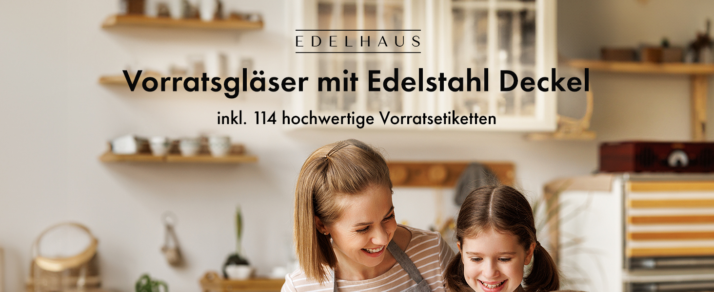 Набір банок для зберігання Edelhaus зі скляною кришкою та нержавіючою сталлю (4x900мл, 8x500мл) з етикетками - герметичні, штабельовані, 3мм скло, 12 шт.