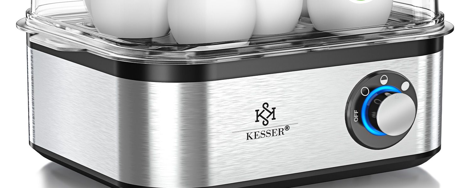Електричний яйцеварка KESSER® на 1-8 яєць з нержавіючої сталі, 500W, з функцією підігріву, LED-регулятор, 3 ступені нагріву, BPA-Free, придатний для миття в посудомийній машині, мірний стакан, тримачі для яєць та форма для омлету, колір: антрацит