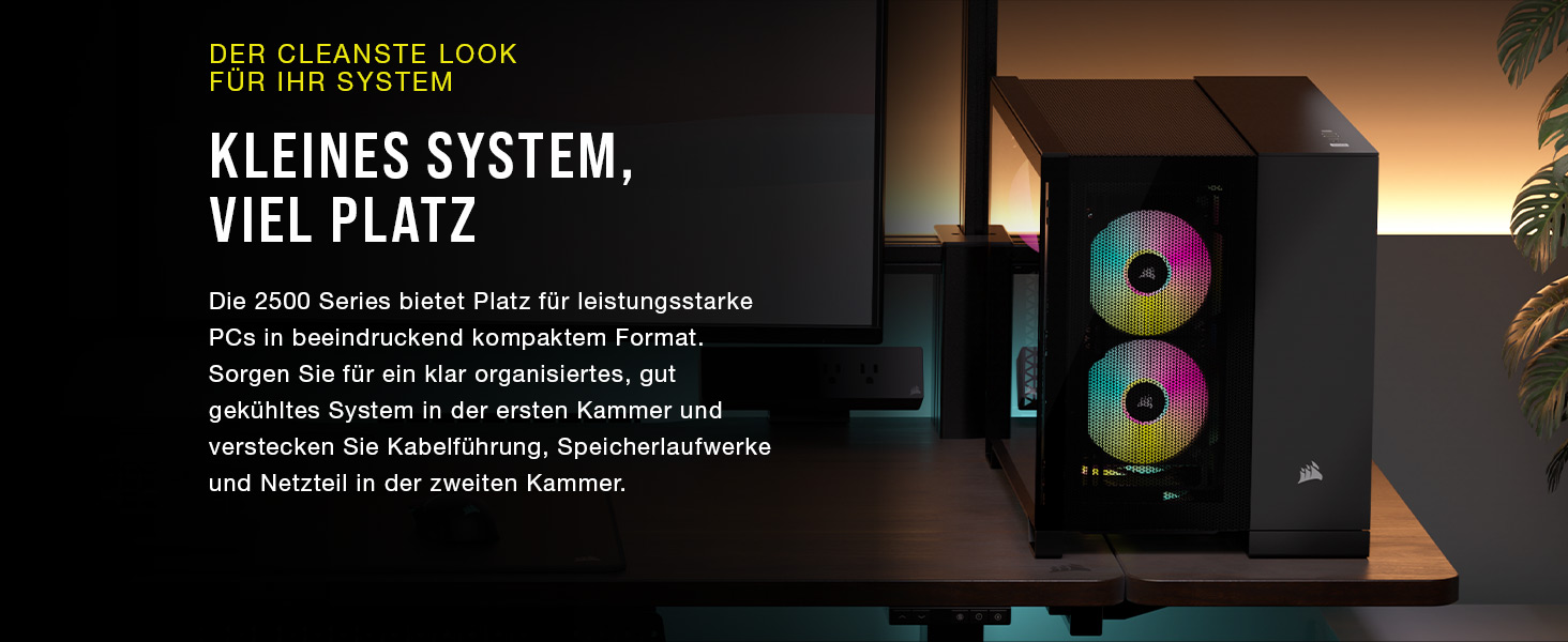 Корпус для ПК CORSAIR 2500D Airflow mATX: Чорний, 2-камерний, для водяного охолодження, сумісний з материнськими платами з реверсивним підключенням