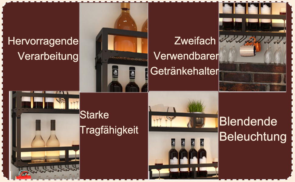 Металева полиця для вина на стіну з підсвічуванням, 80 см, чорний колір. Вузька шафа для вина, підставка для келихів, міні-бар для дому, кухні, вітальні. 3 яруси.