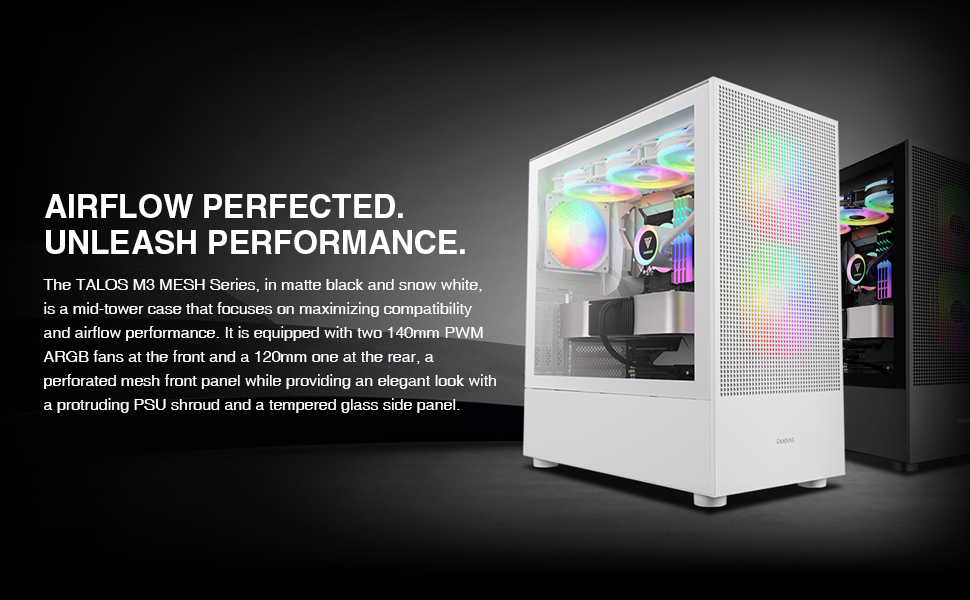 Корпус для ігрового ПК Gamdias Talos M3 Mesh WH, ATX Mid-Tower, 3 x 120 мм ARGB вентилятори, сітчаста передня панель, скло, білий