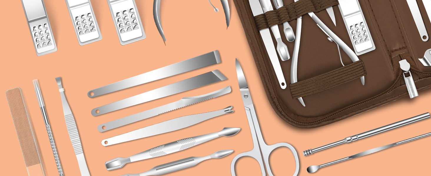 Набір для манікюру та педикюру, 16 шт. з нержавіючої сталі, професійний, з кейсом для подорожей