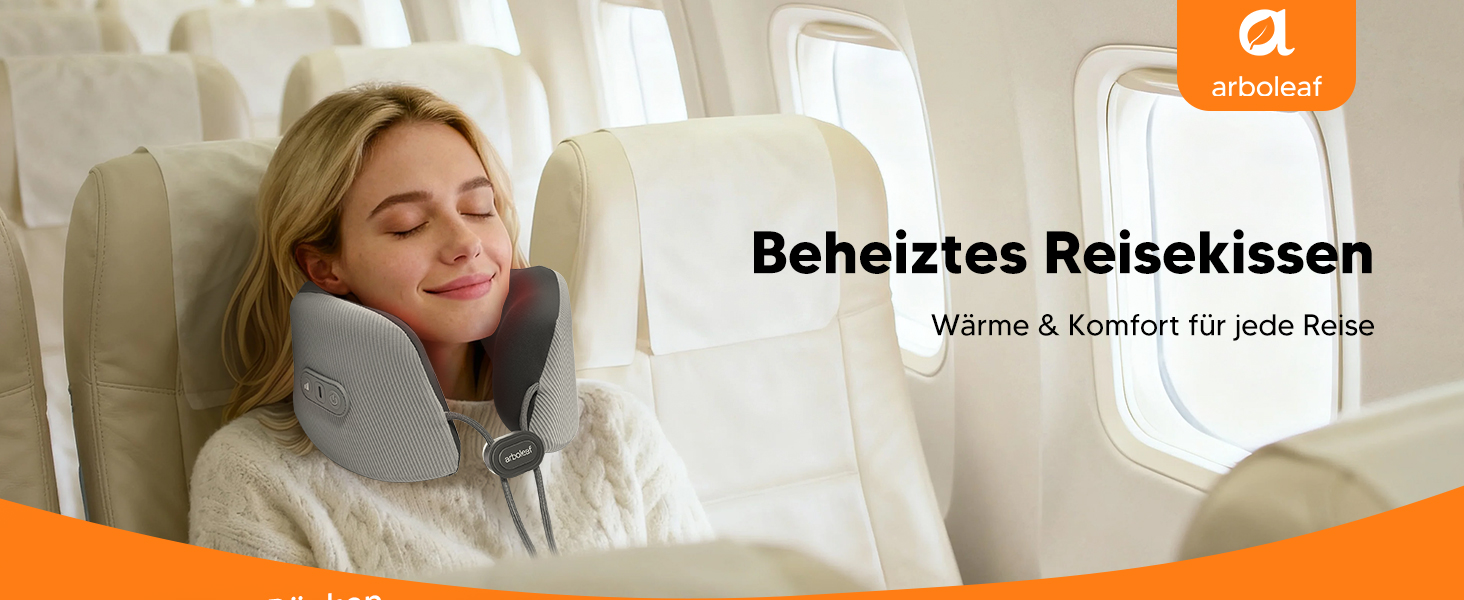 Подушка для шиї Arboleaf з підігрівом для подорожей: Memory Foam, USB-C зарядка, ергономіка 360°, проти болю в шиї, сіра