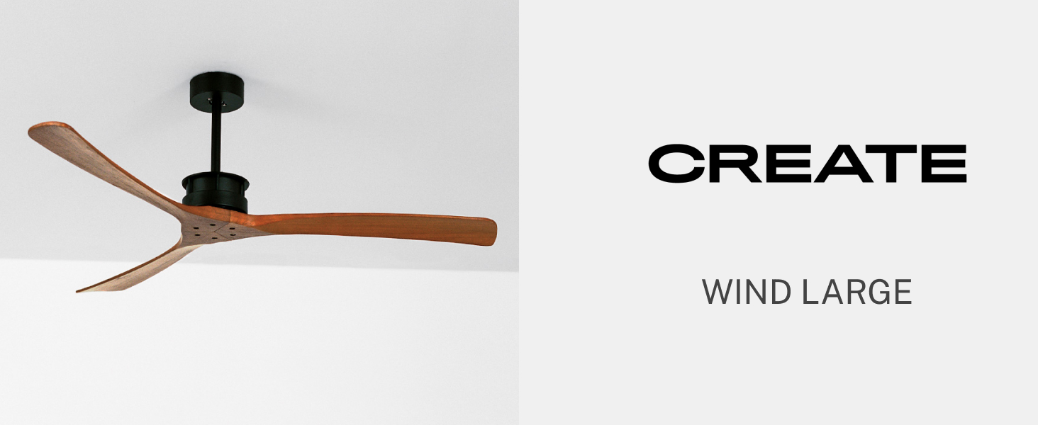 Вентилятор стельовий CREATE WINDLARGE чорний з лопатями з темного дерева, Wi-Fi, пульт, Ø152 см, 40W, DC-мотор, 6 швидкостей, літній/зимовий режим