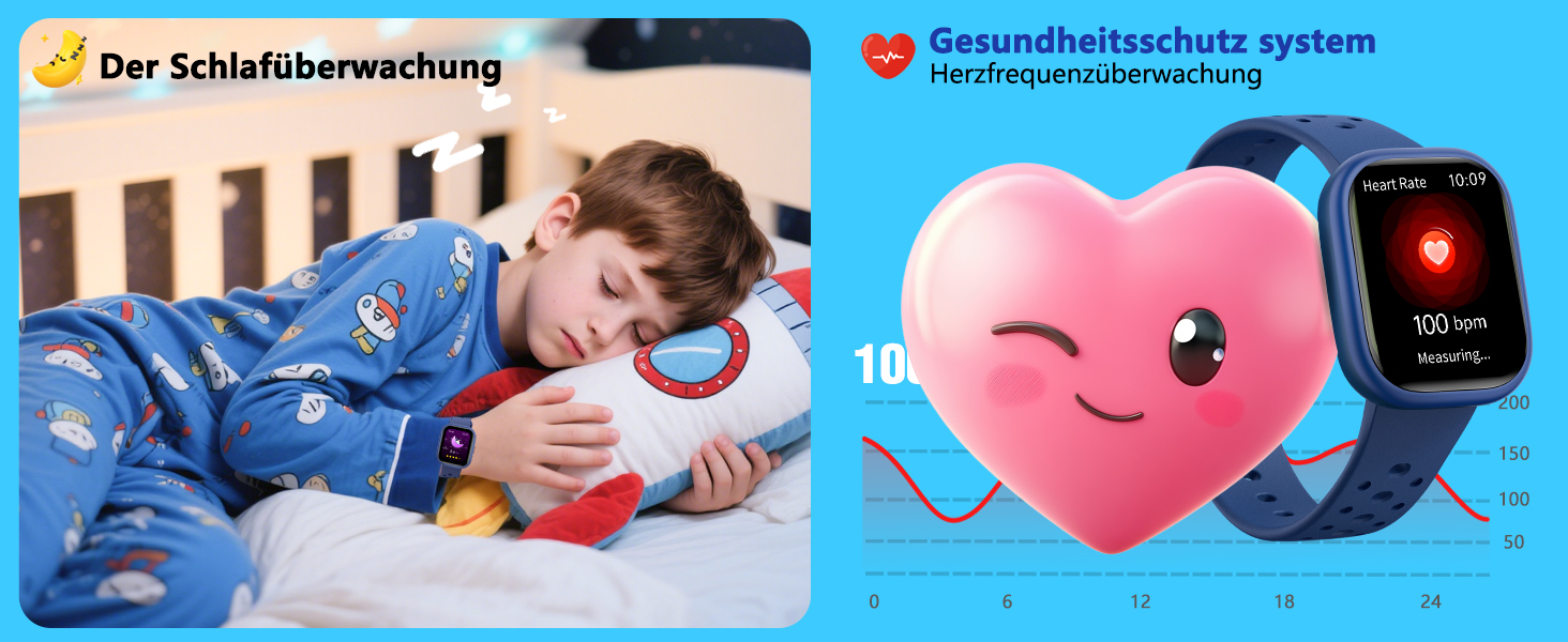 Дитячий розумний годинник Kinder Smartwatch для дівчаток та хлопчиків, водонепроникний (IP68), фітнес-трекер з пульсометром, монітором сну, іграми-пазлами та додатком, подарунок для підлітків 6+ (блакитний)