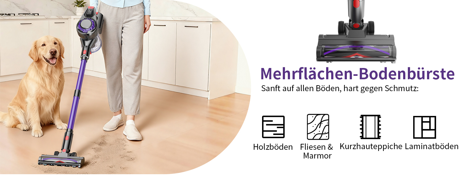 Бездротовий акумуляторний пилосос 450W, 40KPa, без мішка з HEPA-фільтром та LED-дисплеєм, антизаплутана щітка, самостійна підставка з кріпленням на стіну, час роботи 50 хв, для килимів, твердих підлог, шерсті тварин та авто