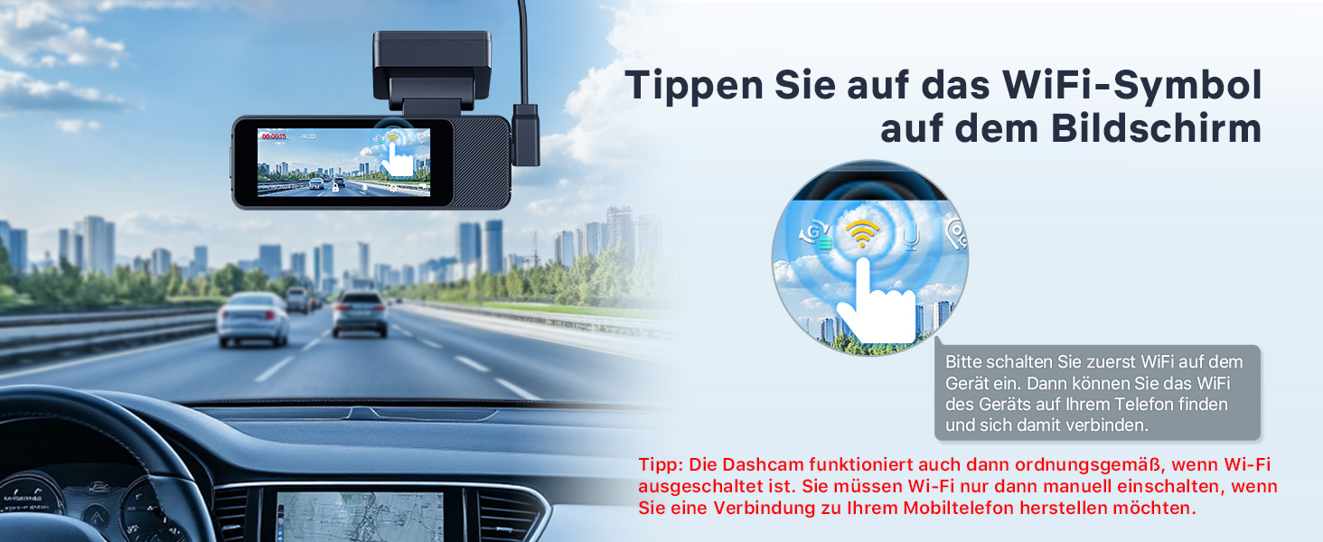 Відеореєстратор GKU Dashcam Auto: 4K/2.5K, GPS, Wi-Fi, Dual, 64GB, Паркування, WDR, 170° Кут огляду, G-сенсор, Loop, Макс. 256GB, Чорний