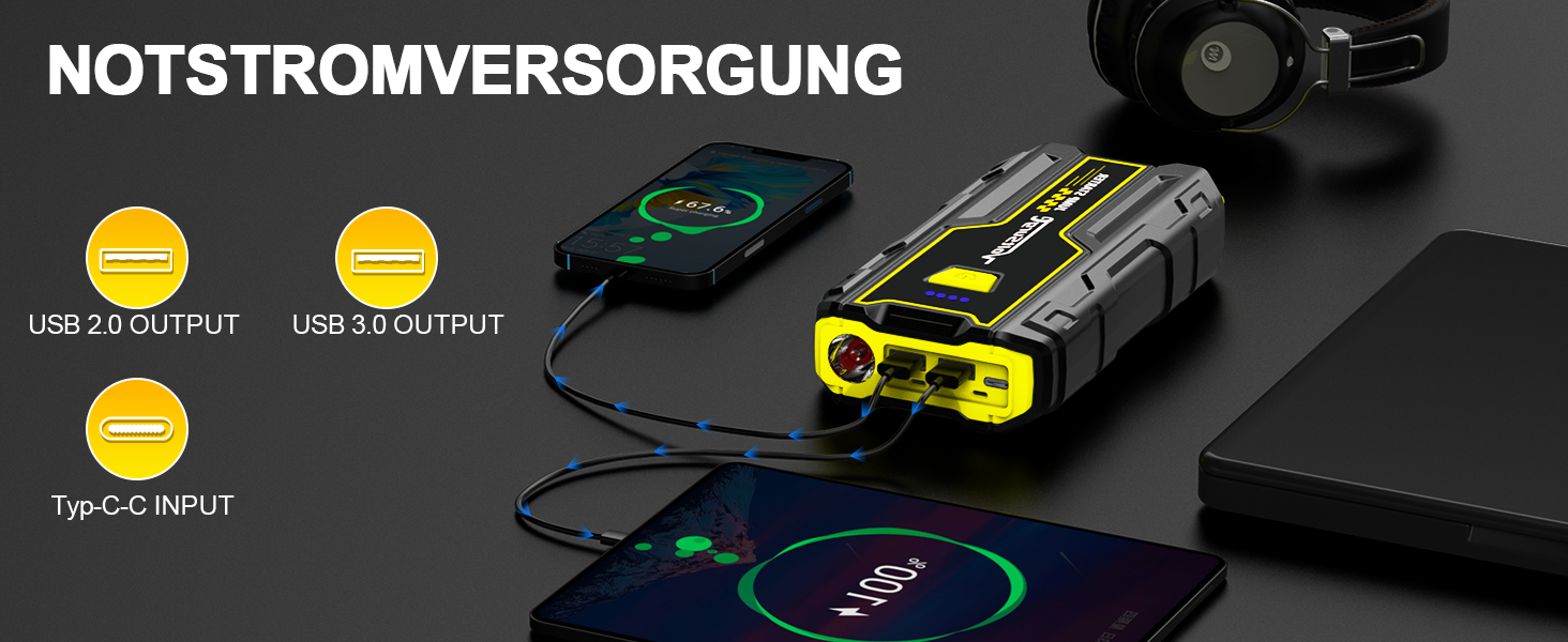 Powerbank Starthilfe 4000A: Зарядний пристрій для автомобіля 12V, Jump Starter, компактний та портативний