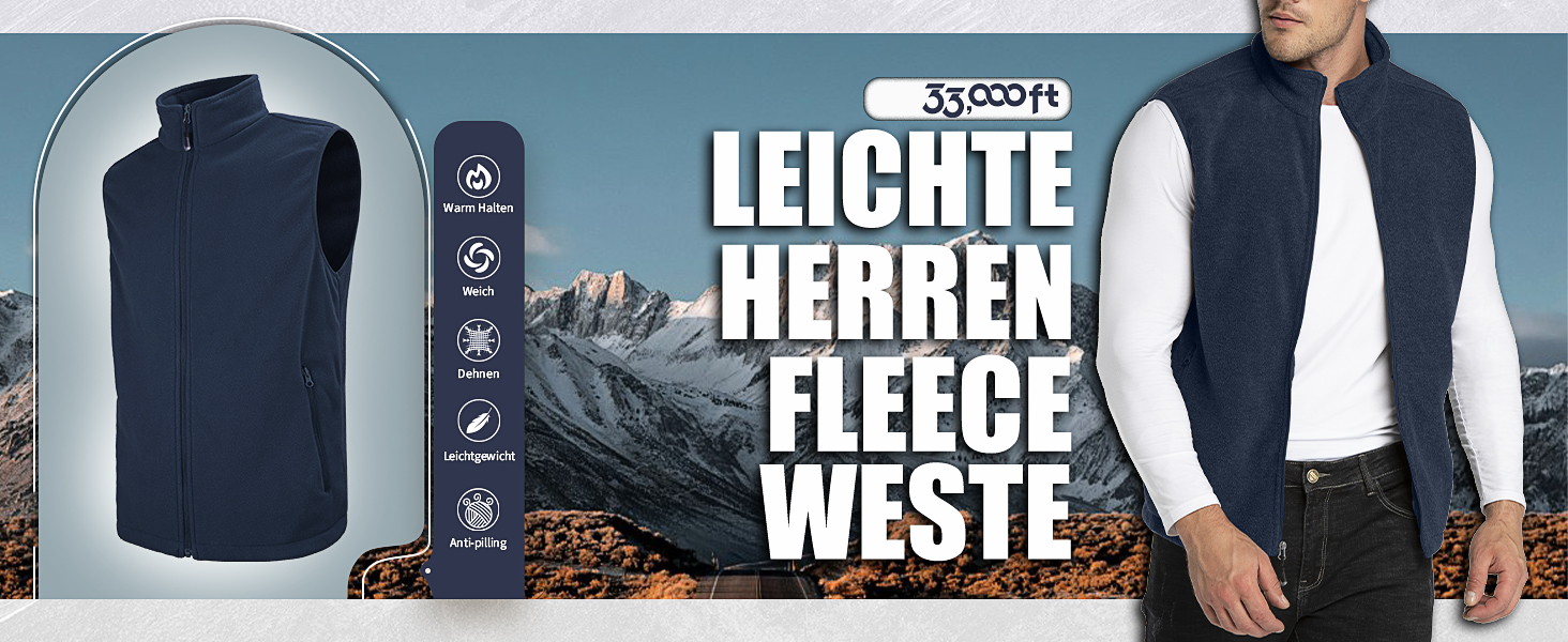 Чоловіча флісова жилетка 33000ft - ультралегка, без рукавів, з кишенями та блискавкою, чорна