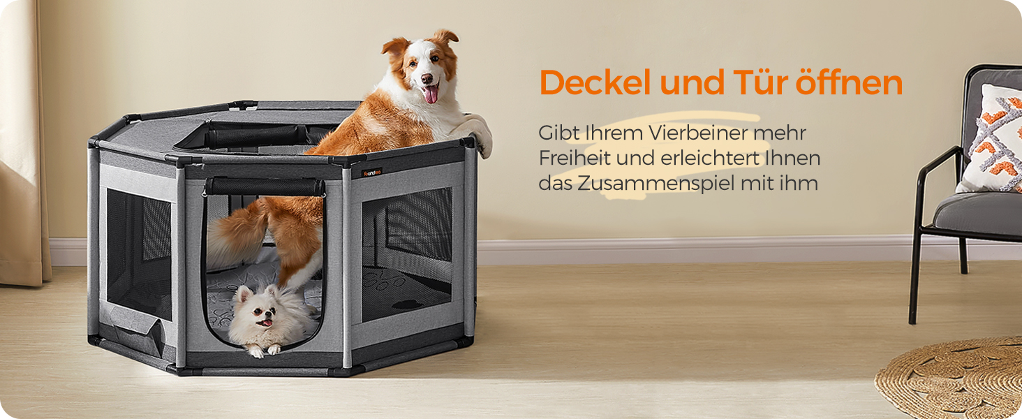 Клітка для цуценят Feandrea Oxford, восьмикутна, велика, 112 x 112 x 76 см, з PVC-каркасом, дихаюча сітка, з кишенею, сіро-сіра, PDC006G01