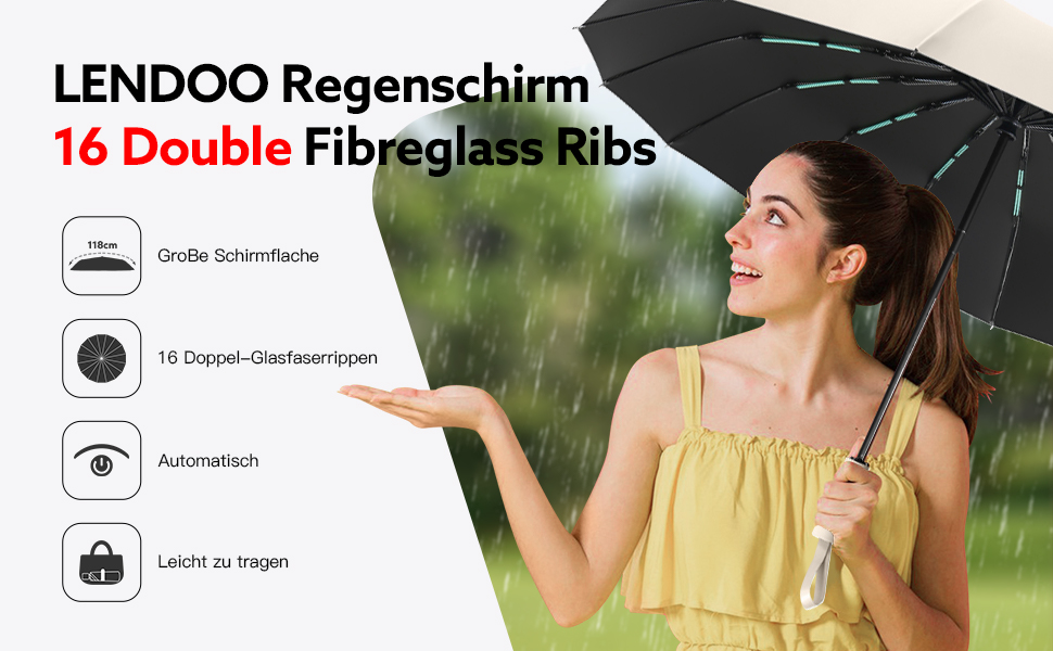 Стійкий до вітру парасолька-тростина, автоматичний, великий, 16 ребер, тефлонове покриття, захист від УФ, бежевий