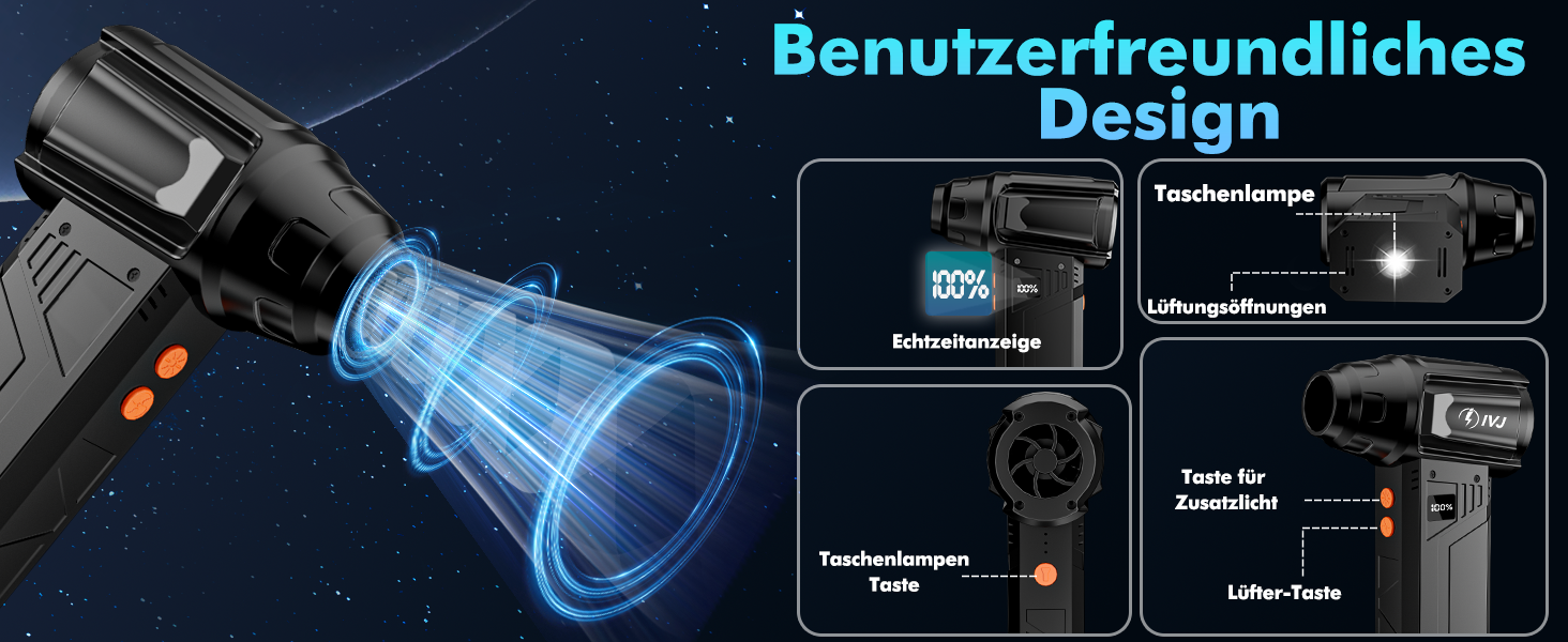 Електричний пилосос IVJ BL08: 4-ступеневий, 180000 об/хв, з акумулятором 10000mAh, USB, для чищення ноутбука, клавіатури, авто та офісної техніки