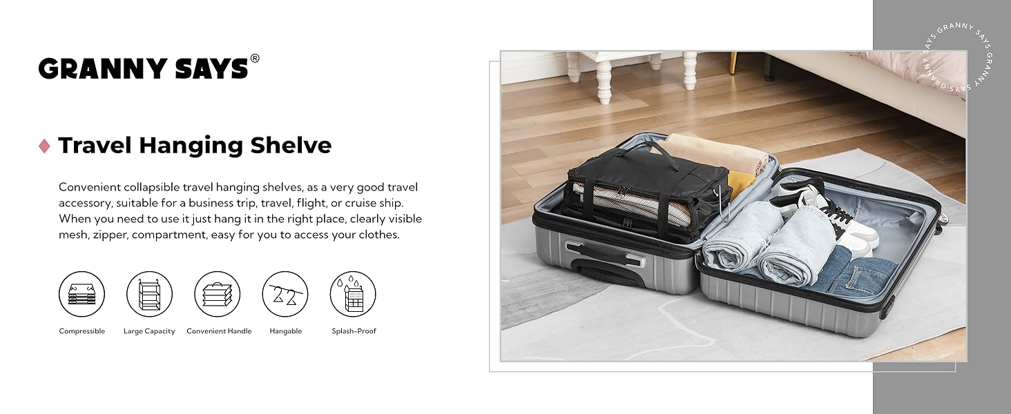 Настінна полиця-органайзер з тканини GRANNY SAYS з 3 відділеннями, для подорожей, чорна (середній)