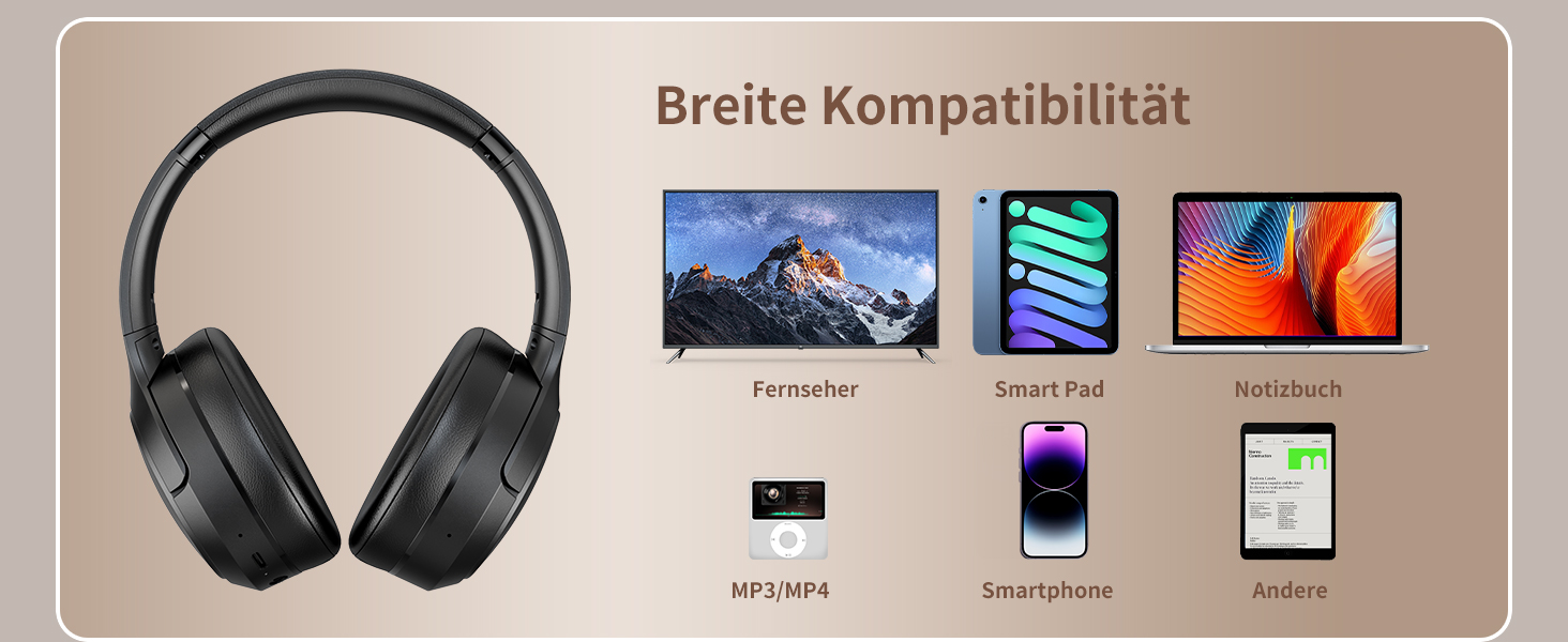 RUNOLIM Бездротові навушники Over-Ear з активним шумозаглушенням, Bluetooth, 70 годин роботи, Hi-Res Audio, глибокий бас, 3.5mm аудіокабель, чорний