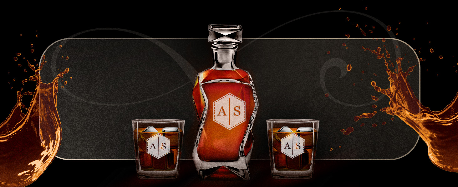 Maverton Whiskey Decanter + Set of 4/6 Whiskey Glasses with Engraving - 700ml Whiskey Decanter - Perfect for Christmas - Birthday Gift for Men - Congratulations