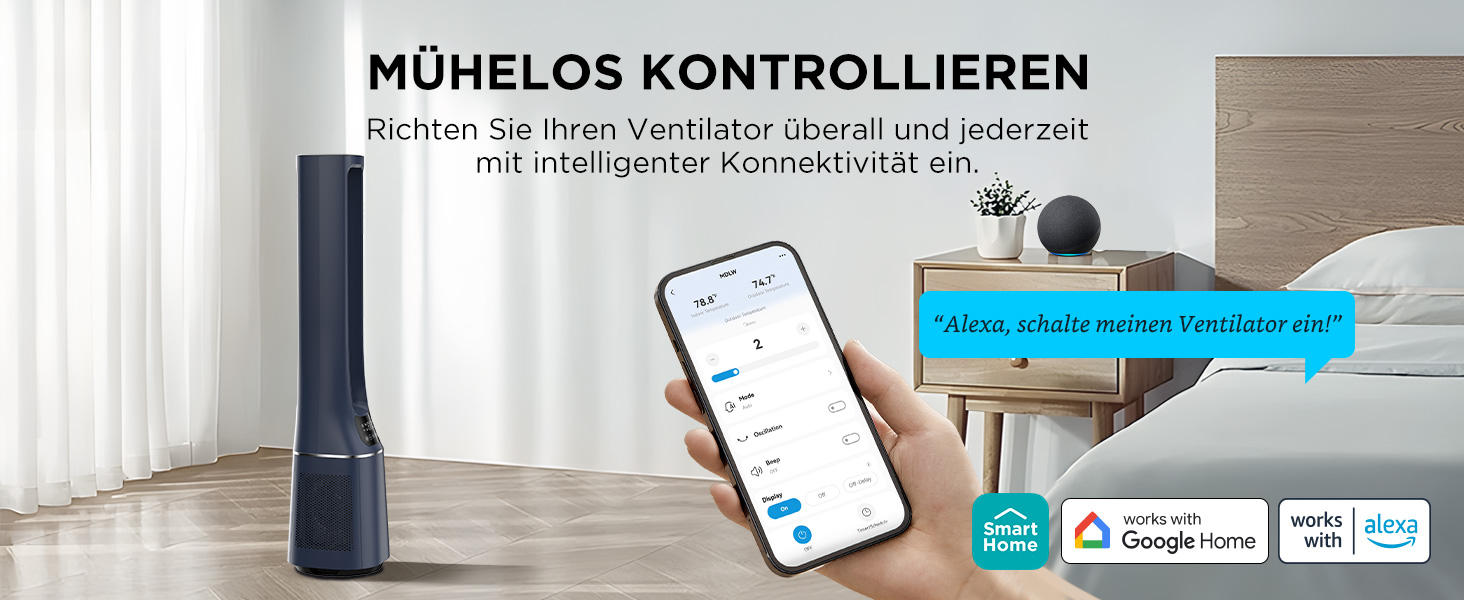 Турбовентилятор Midea MFP-120i (BL) 2-в-1 з очищувачем повітря, тихий (38dB), HEPA фільтр H13, LED дисплей, керування через додаток, Alexa, Google, таймер 12H, осциляція