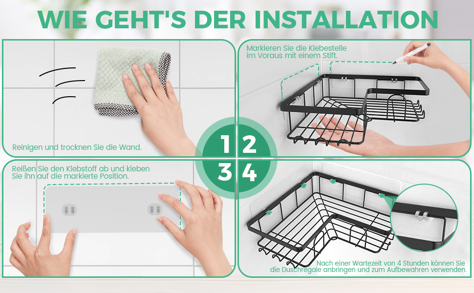 Дзеркальна поличка для душу без свердління, 2 шт. Органайзер для ванної кімнати з 8 гачками, швидковисихаюча поличка для душу, велика місткість, міцна підставка для шампуню (Чорний). 2 шт. Дзеркальна поличка для душу прямокутна (3 шт. куткова поличка для душу)