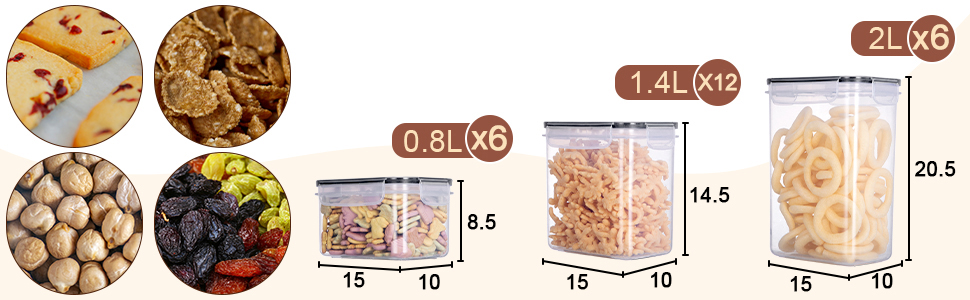 Набір контейнерів для зберігання Heucheey 24 шт. з кришкою, набір для кухні з пластику, з наклейками, пензлем та ложкою, контейнери для зберігання круп, борошна, макаронів, BPA-free