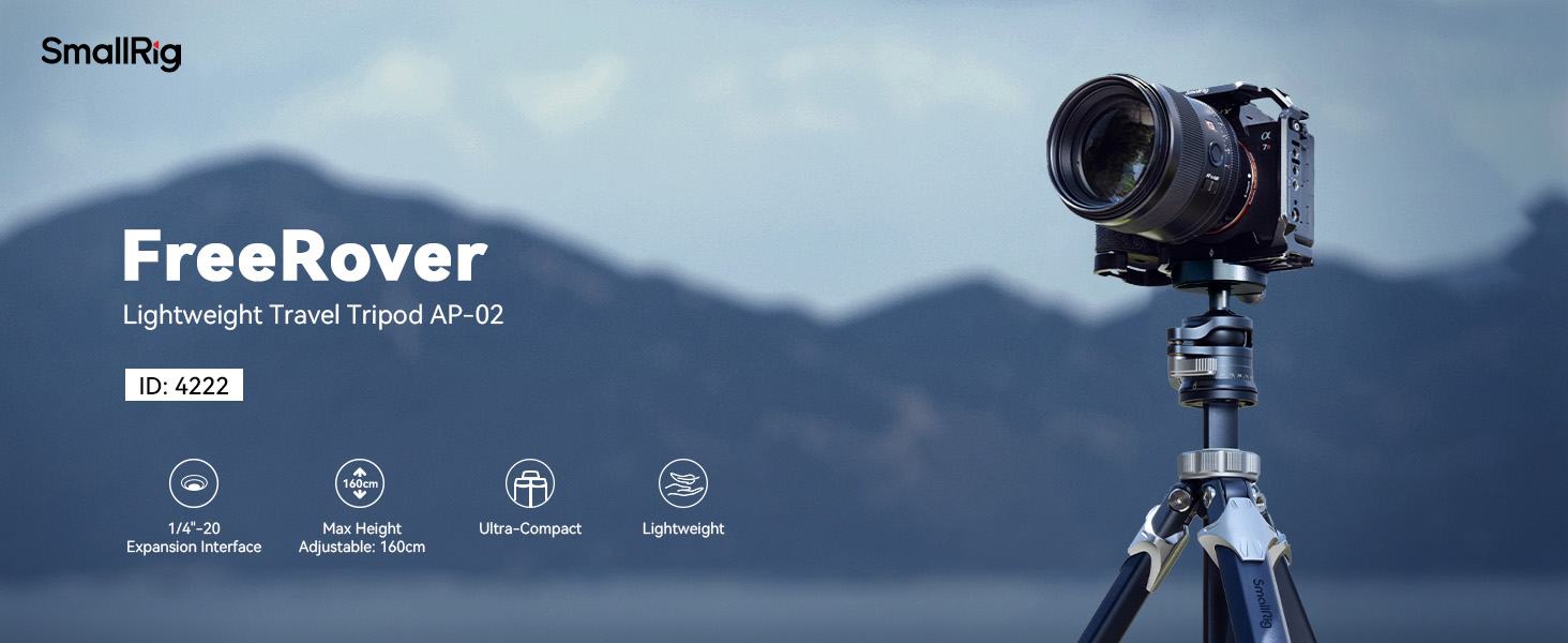Штатив SMALLRIG для камери з компактною центральною колоною, 360° кульковою головкою, QR-пластиною, вантажопідйомністю до 8 кг, для DSLR-камер -4222B