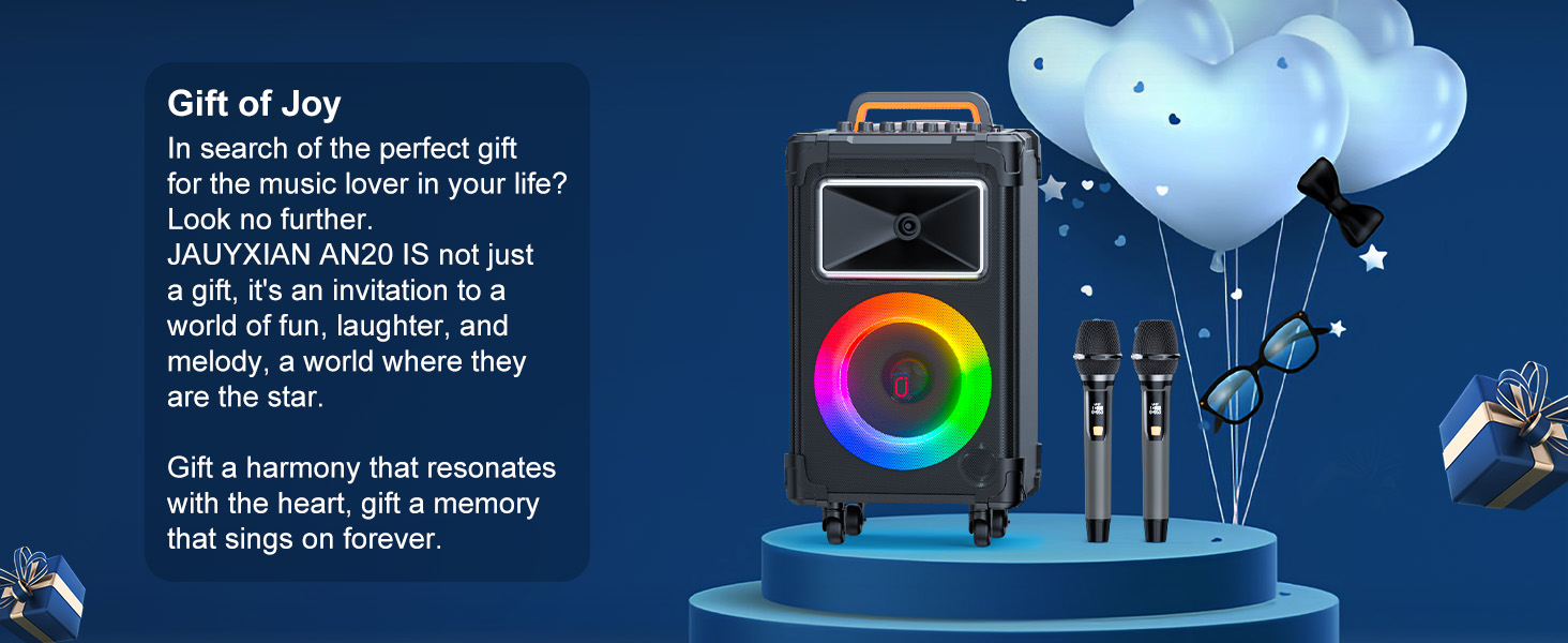 Караоке система JYX з 2 бездротовими мікрофонами, великим гучномовцем, Bluetooth, колесами та диско-світлом, сабвуфером PA, підтримкою TWS/USB/SD/AUX/Rec (Чорний)