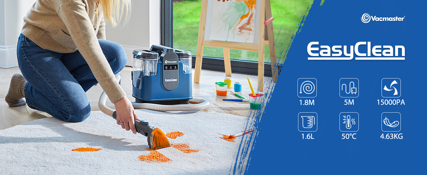 Vacmaster SCC1201H: Мийний пилосос 500W для килимів, м'яких меблів та авто. Очищувач плям на диванах та килимах