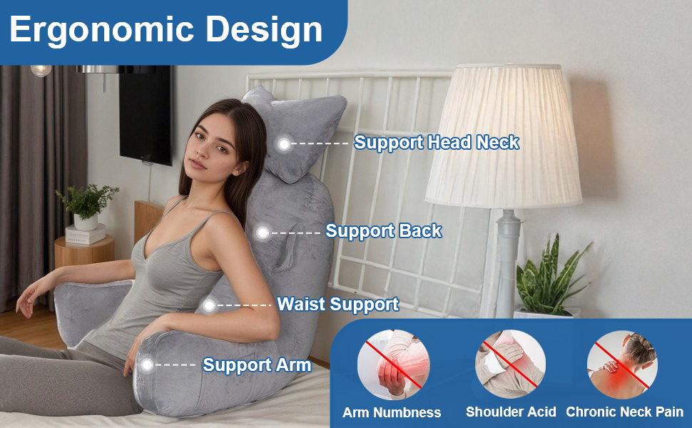 Крісло-мішок для читання, 90 x 80 см, XXL спинка, з підлокітником та знімною подушкою для шиї, сіре