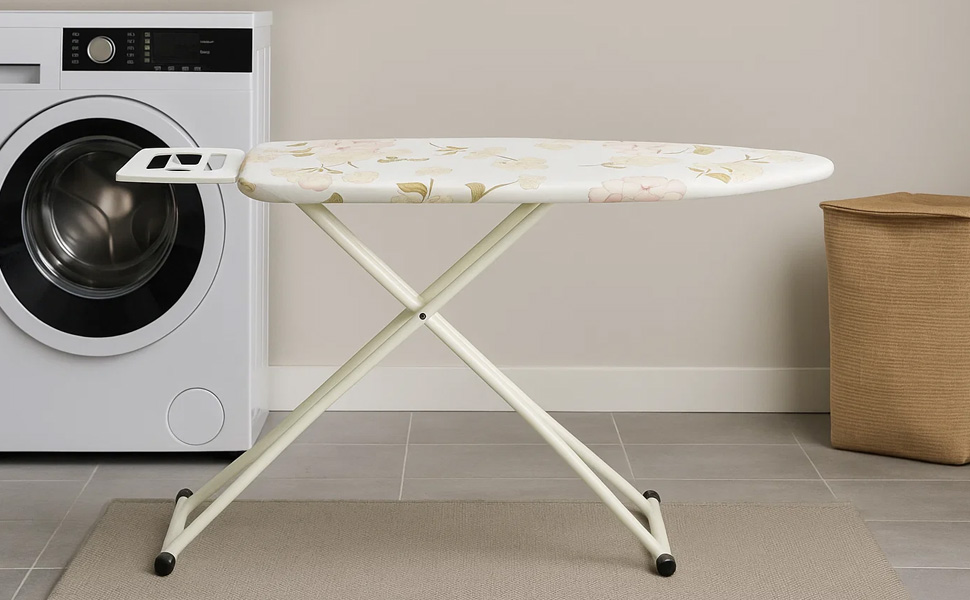 Прасувальна дошка AllRight 108.5/75 x 31 см, 7-позиційний регульований з металевою сіткою, з антиковзними ніжками, для парогенераторів, зелена (квітковий принт)