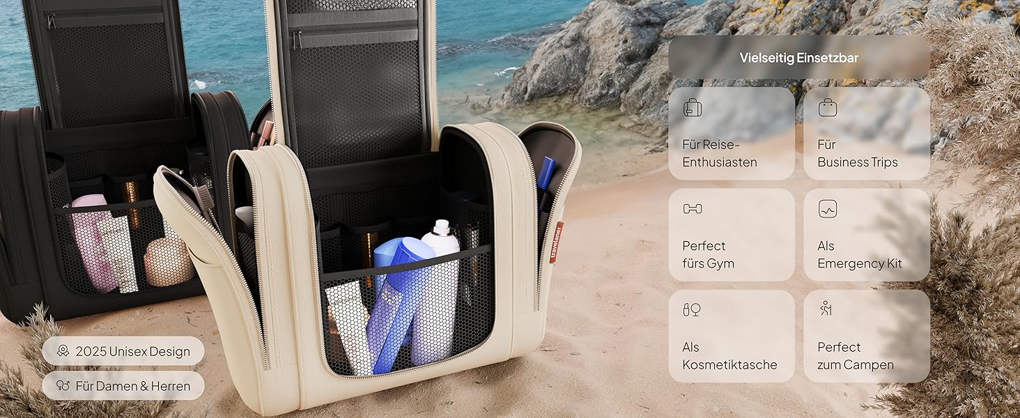 Чоловіча/жіноча/дитяча дорожня косметичка-органайзер Traveaner, 7 відділень, 3-в-1, XXL, водовідштовхувальна, кремово-бежева