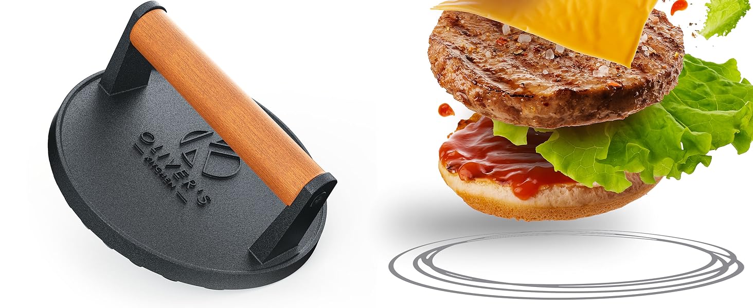 Преміум прес для бургерів Oliver's Kitchen® з чавуну для соковитих котлет та BBQ