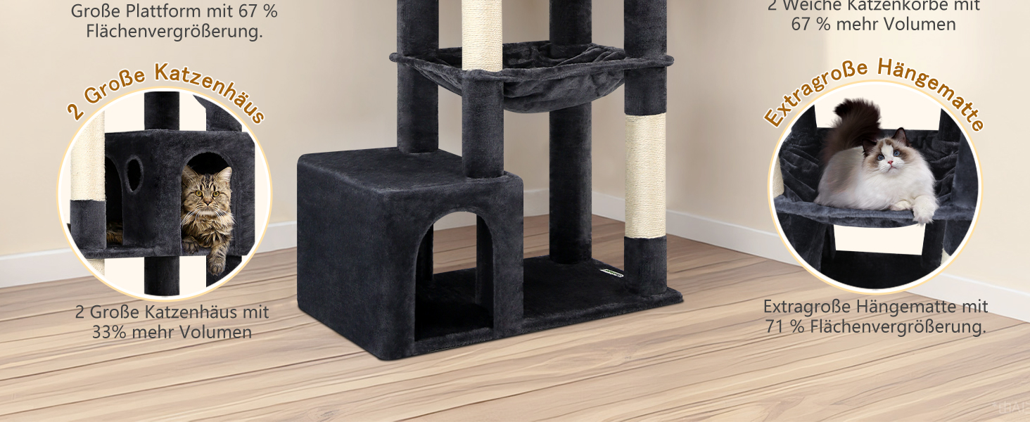 Драбина для котів Globlazer XXL 193 см з будиночком, гамаком, платформами та іграшками. Стабільна для 3-5 котів. Сірий колір.