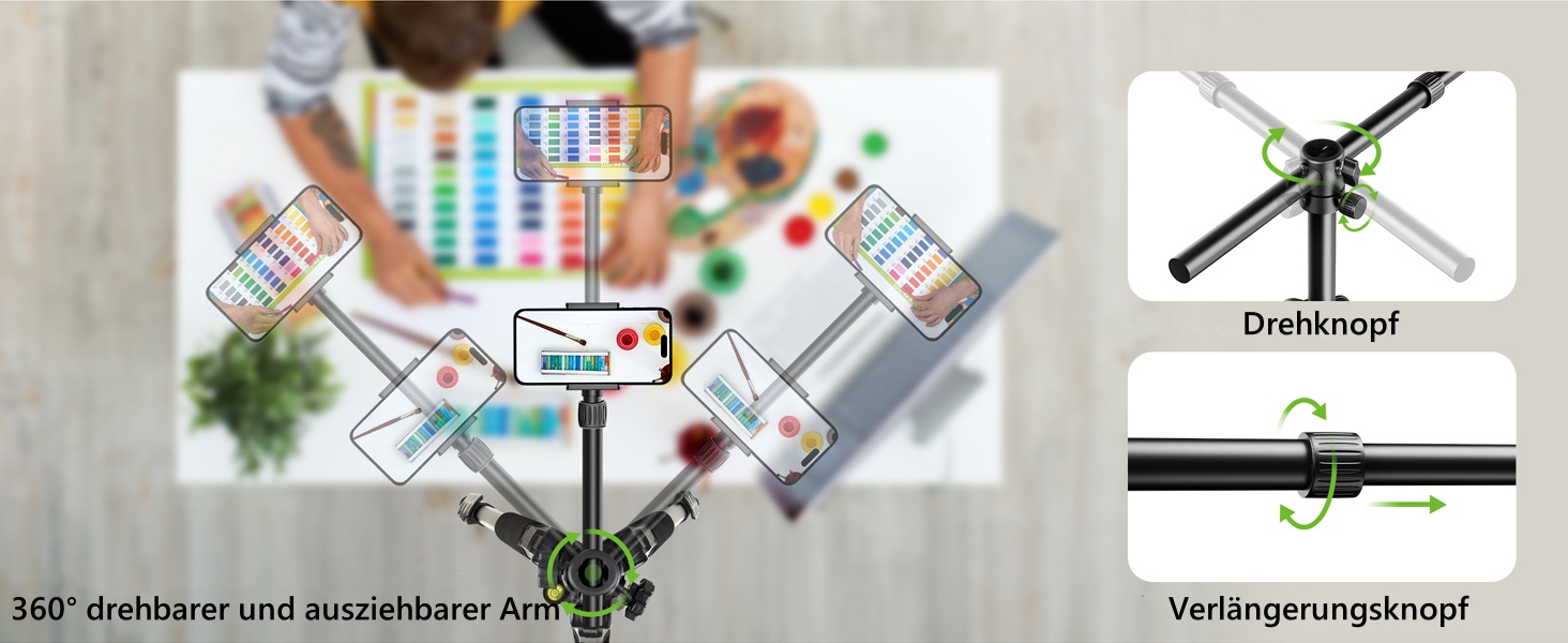 Штатив настільний Elitehood з виносним плечем 114 см, гнучкий, для iPhone, Android, відеозйомки, 180 см, 63 см