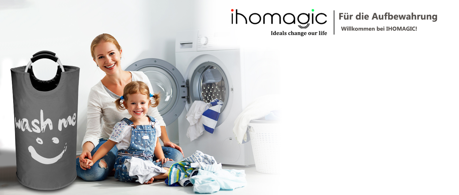 IHOMAGIC Великий кошик для білизни 120 л, складаний, з ручками, для подорожей, мішок для прання, зберігання одягу, XL, синій, 43x43x79 см
