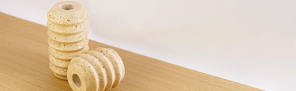 Підсвічники WORHE з натурального травертину, 2 шт, мармурові, для свічок-стовпчиків діаметром 1,9 см, бежево-білі, для весілля, вечері, вечірки