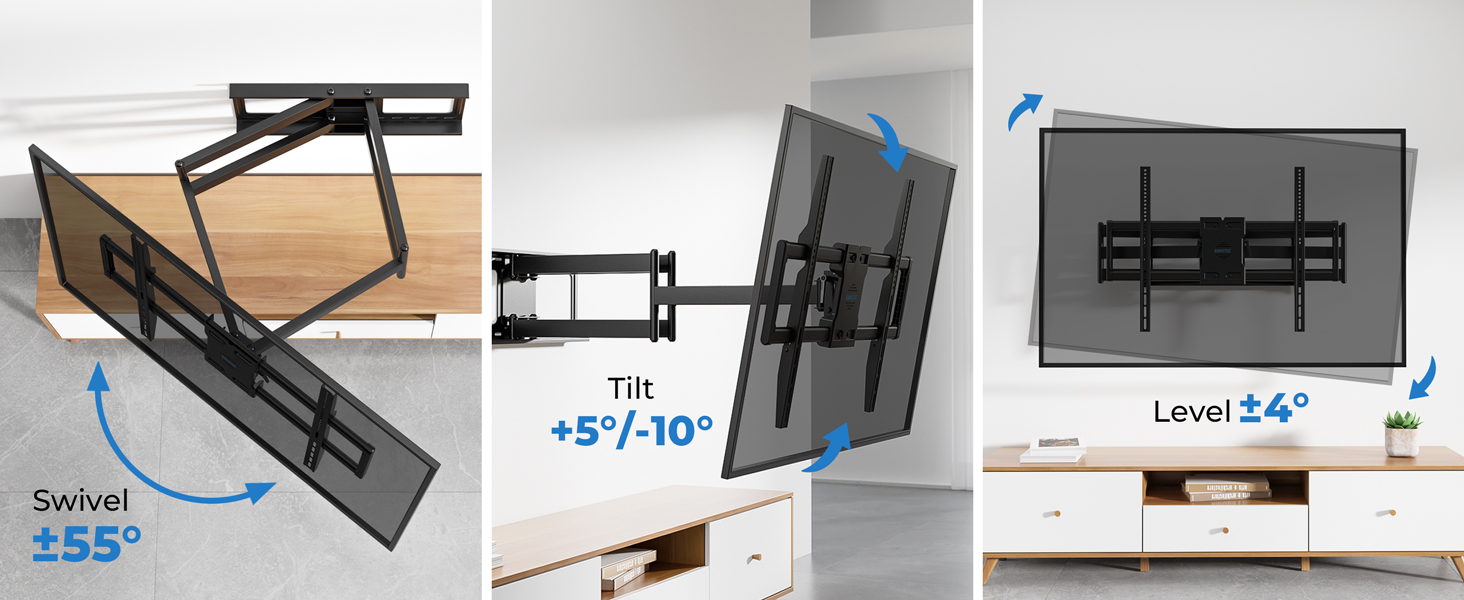 Настінний кріплення для телевізора BONTEC 60-110 дюймів, до 125 кг, подвійний важіль, витягування 1016 мм, регульований, поворотний, сумісний з VESA 800x600 мм, для великих XXL телевізорів