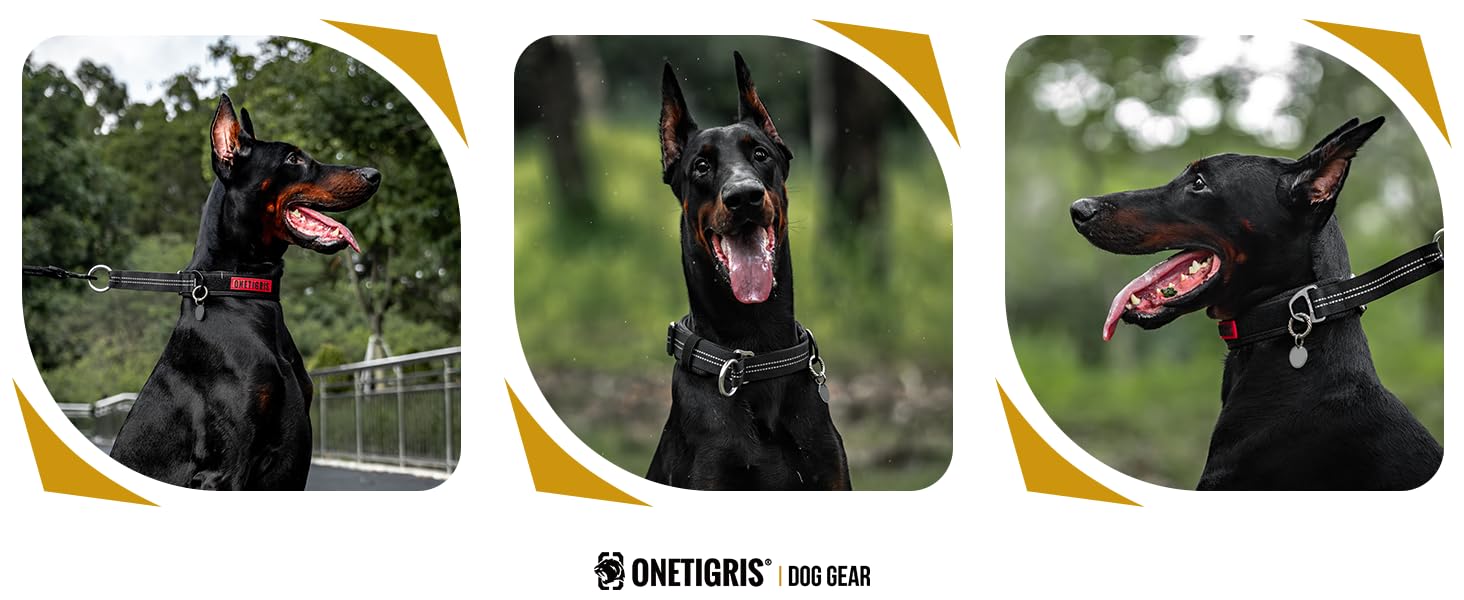 Нашийник для собак OneTigris Zug-Stopp, м'який, широка стрічка з відбиваючими елементами, чорний, XL, для середніх та великих собак