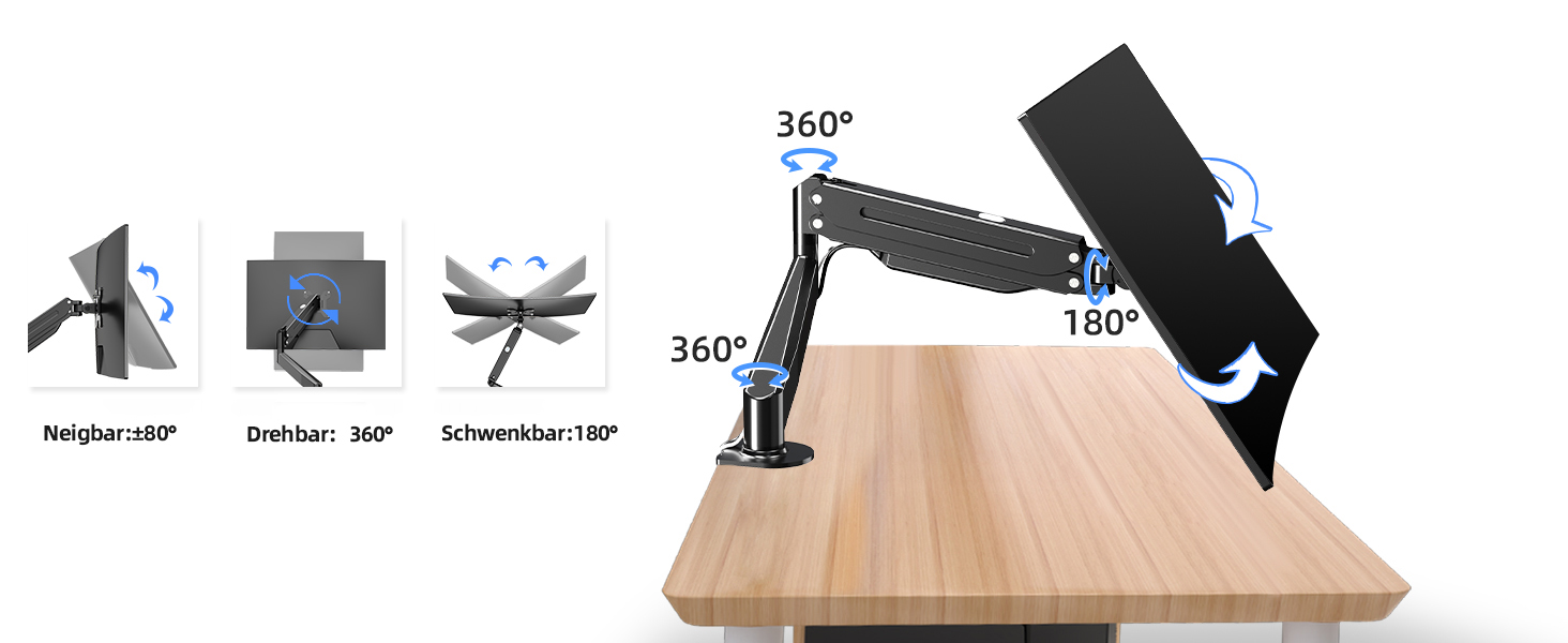 Кріплення для монітора Suptek, регульована висота, газовий амортизатор, для моніторів 17-32 дюймів, VESA 75/100 мм, до 10 кг, ергономічна підставка, чорний