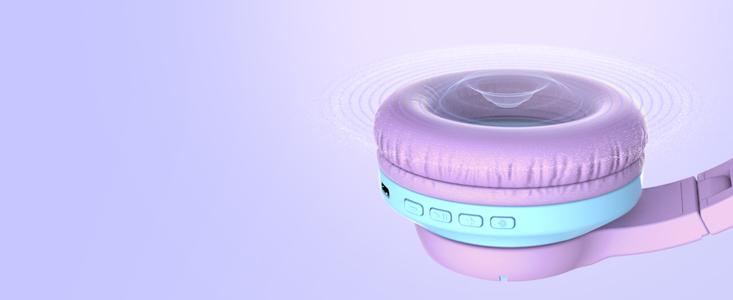 iClever Бездротові навушники для дітей з LED-підсвічуванням, Over-Ear, Bluetooth 5.2, мікрофон, BTH12, фіолетовий