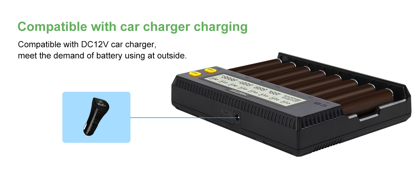 Зарядний пристрій для акумуляторів AUKSKY з LCD-дисплеєм (8 слотів) - універсальний заряд для NI-MH, NI-Cd, AA, AAA, 14500, 18350, 21700, 26650, Li-Ion, LiFePO4, RCR123A, 1.5A