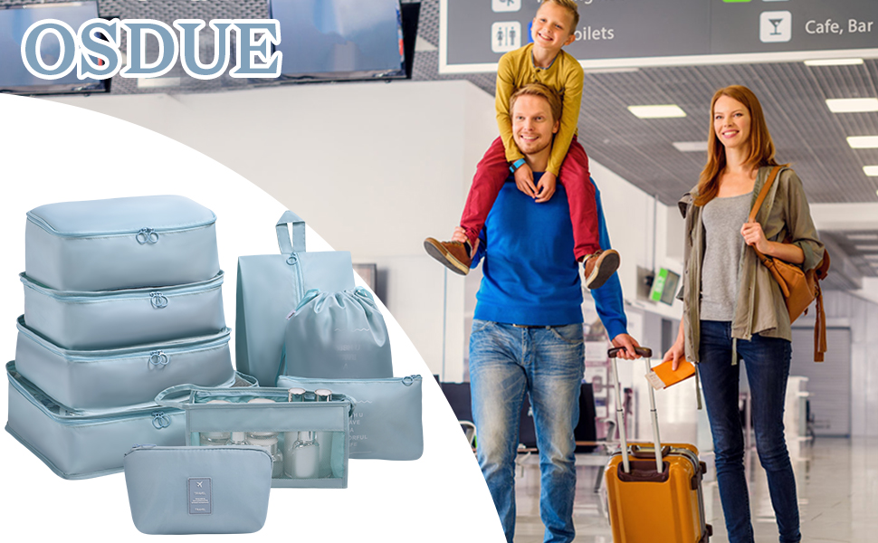 Органайзер для валізи OSDUE, набір 9 шт: кубики для пакування, водонепроникні сумки для одягу, косметичка, кишеня для USB-кабелів (бежевий)