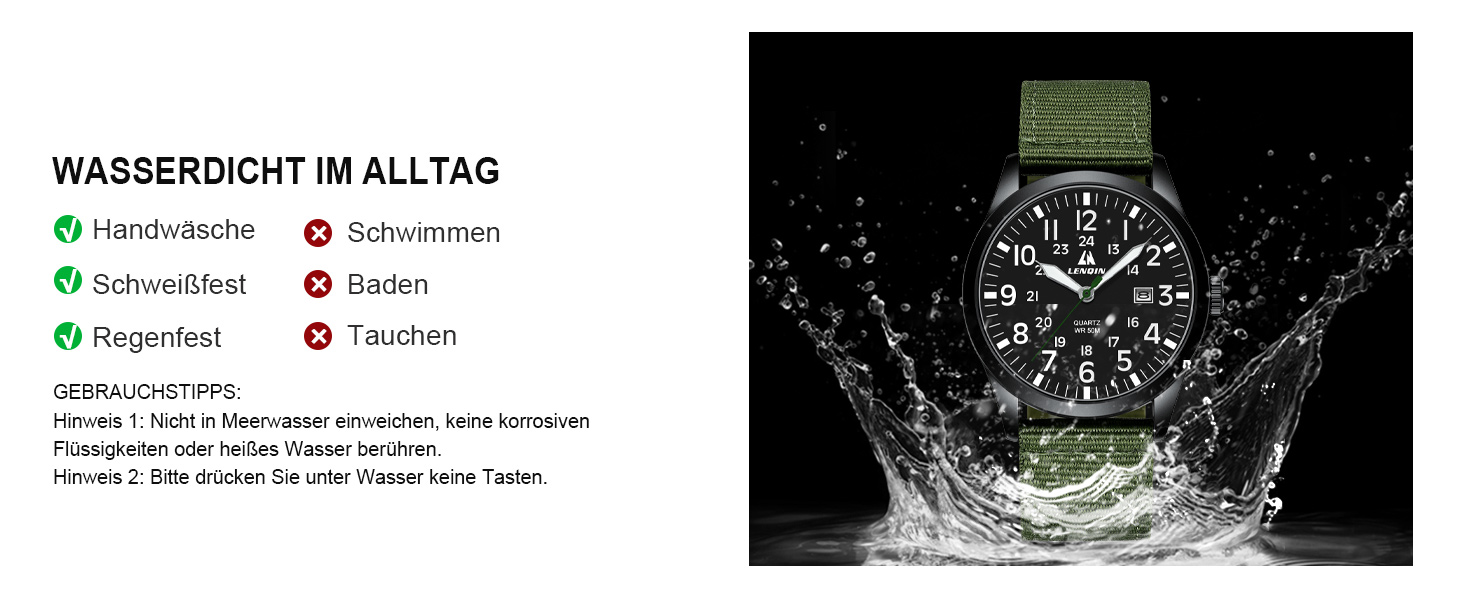Годинник чоловічий LN LENQIN аналоговий кварцовий на текстильному ремінці, водостійкий 30M, з датою (зелений, чорний)