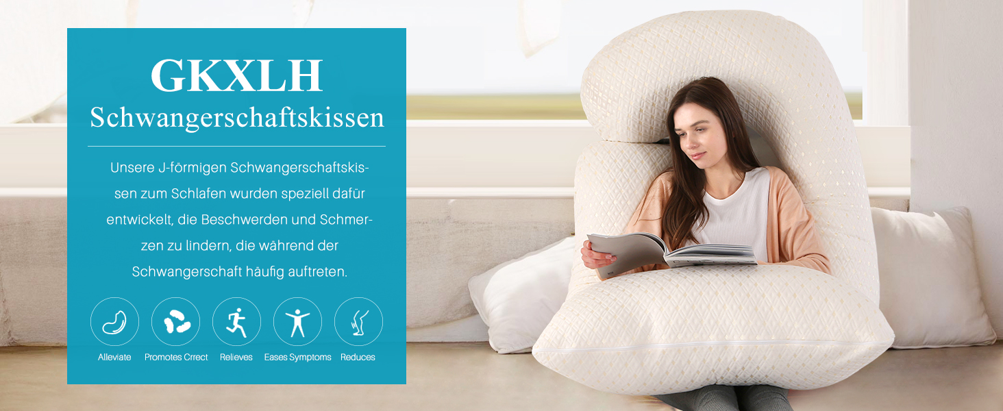 Подушка для вагітних GKXLH – підтримка спини, живота та стегон, J-подібна форма, знімний охолоджуючий чохол, сірий колір