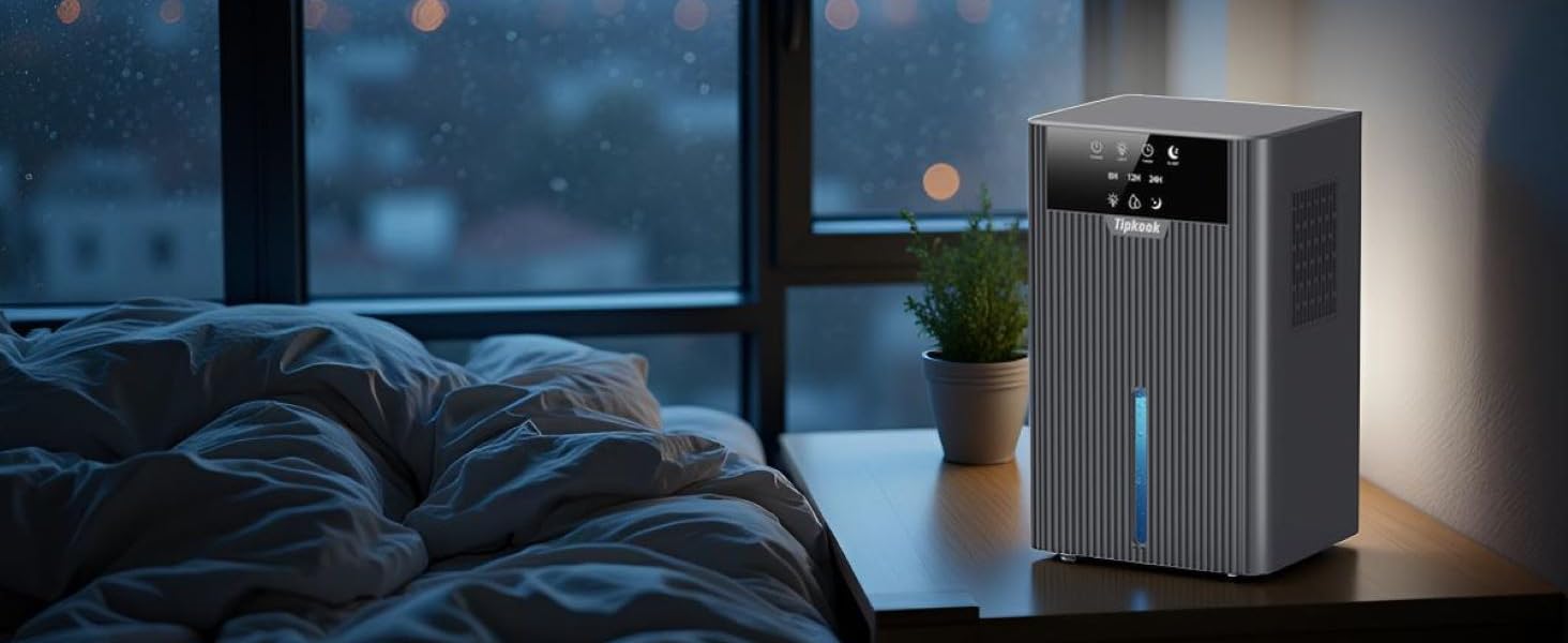 Електричний осушувач повітря Tipkook 2400 мл з автоматичним відтаненням, 10 кольорових світлодіодів, таймером 8/12/24 год, портативний для ванної, спальні, кухні, шафи, срільно-сірий